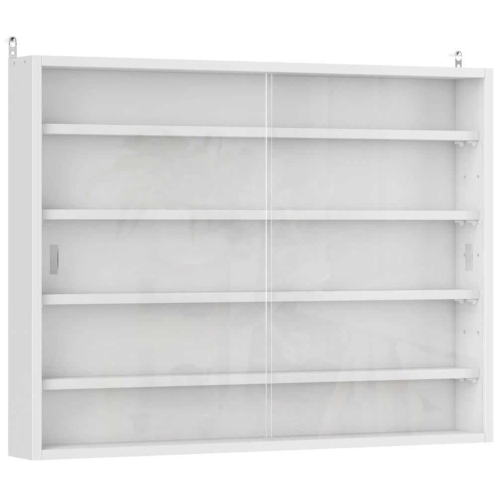 HOMCOM 5-Tier Wall Display Shelf Unit Cabinet w/ 4 Adjustable Shelves Glass Doors Home Office Ornaments 60x80cm Additional View 56