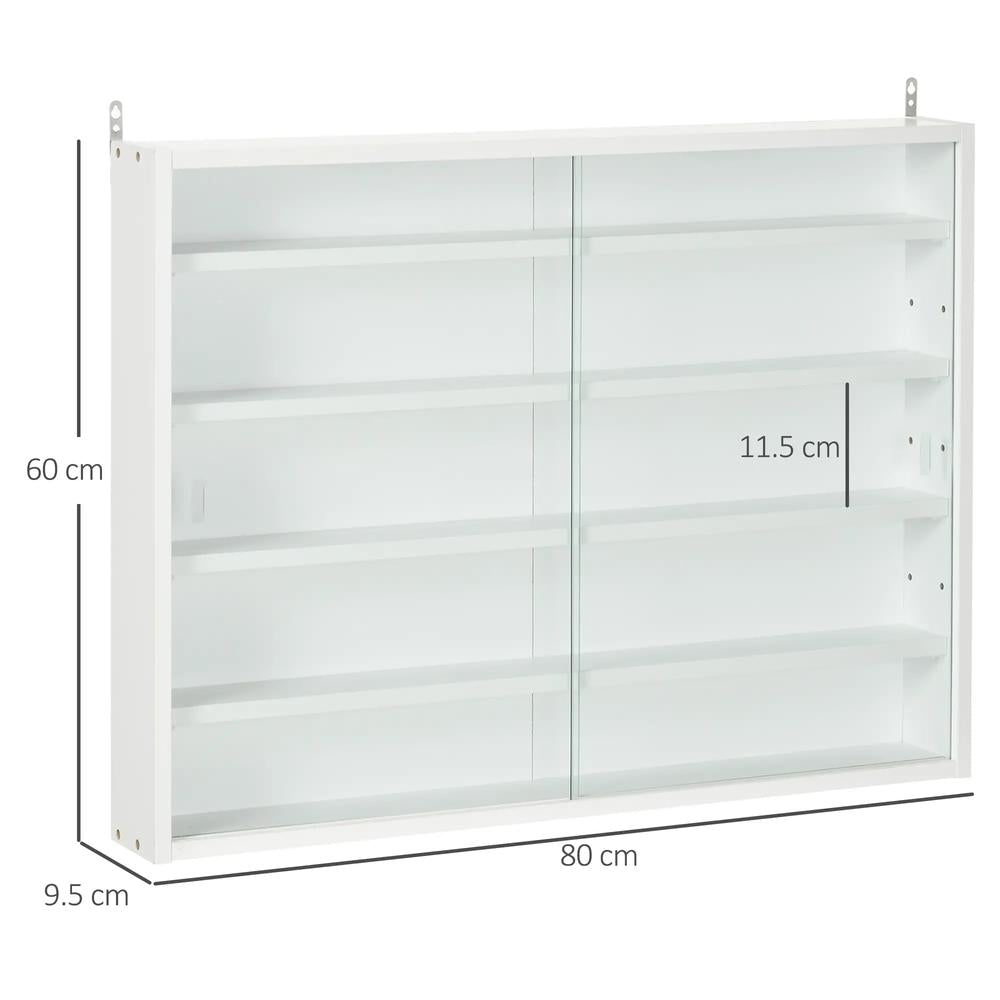 HOMCOM 5-Tier Wall Display Shelf Unit Cabinet w/ 4 Adjustable Shelves Glass Doors Home Office Ornaments 60x80cm Additional View 57