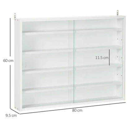 HOMCOM 5-Tier Wall Display Shelf Unit Cabinet w/ 4 Adjustable Shelves Glass Doors Home Office Ornaments 60x80cm Additional View 57