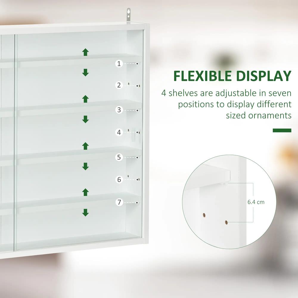 HOMCOM 5-Tier Wall Display Shelf Unit Cabinet w/ 4 Adjustable Shelves Glass Doors Home Office Ornaments 60x80cm Additional View 58