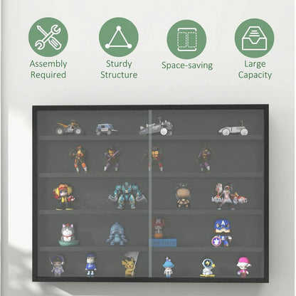 HOMCOM 5-Tier Wall Display Shelf Unit Cabinet w/ 4 Adjustable Shelves Glass Doors Home Office Ornaments 60x80cm Additional View 6