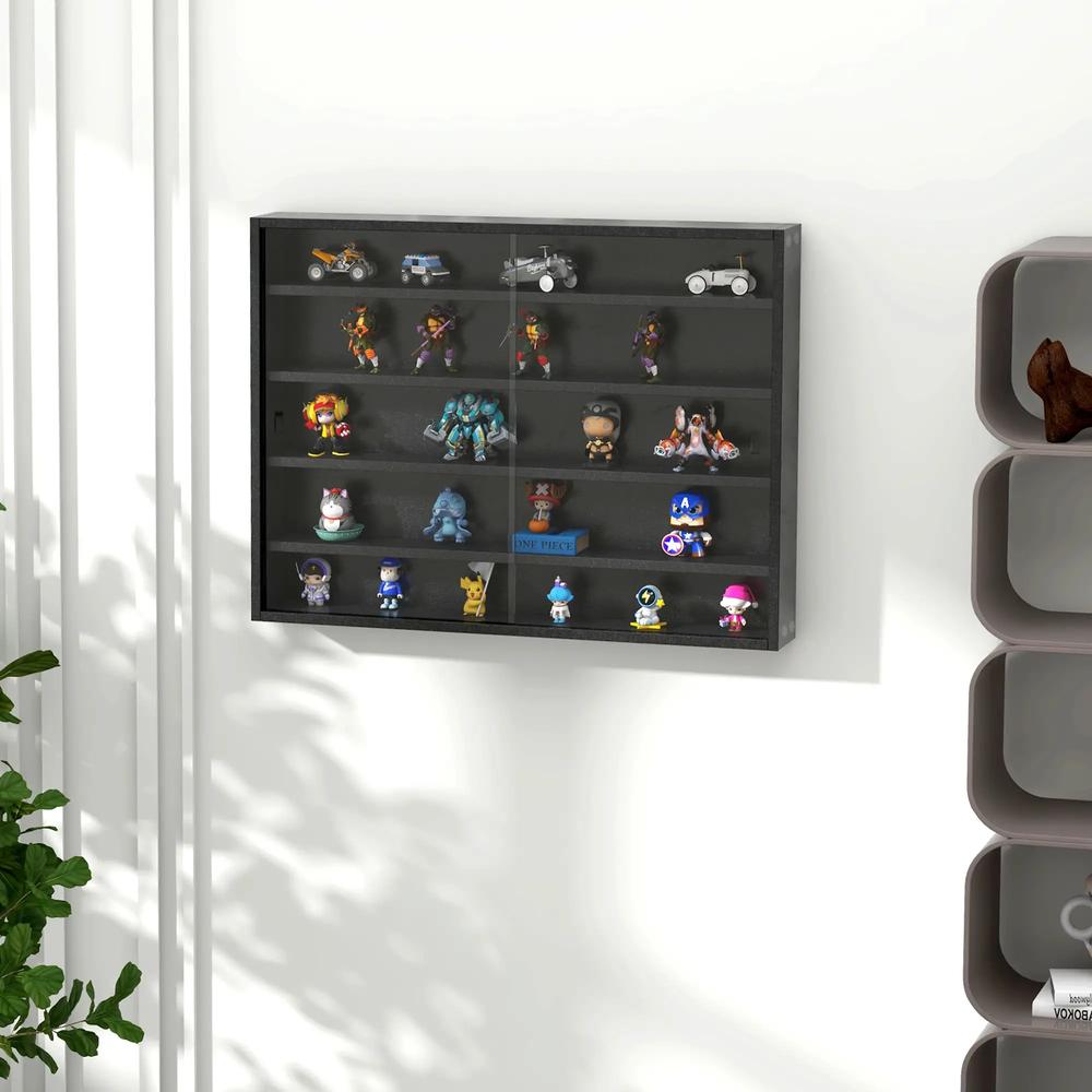 HOMCOM 5-Tier Wall Display Shelf Unit Cabinet w/ 4 Adjustable Shelves Glass Doors Home Office Ornaments 60x80cm