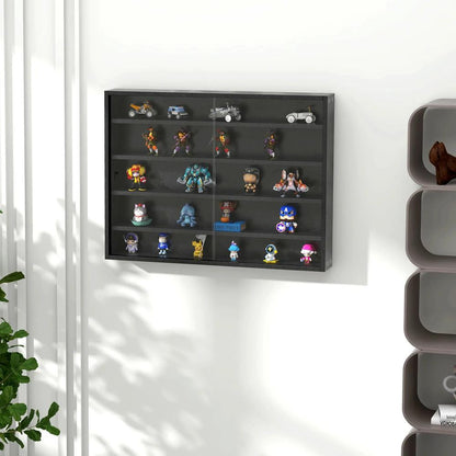 HOMCOM 5-Tier Wall Display Shelf Unit Cabinet w/ 4 Adjustable Shelves Glass Doors Home Office Ornaments 60x80cm