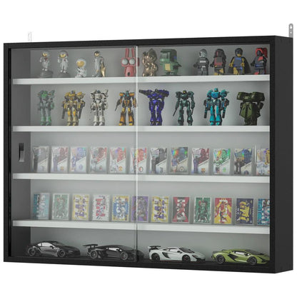 HOMCOM 5-Tier Wall Display Cabinet, Wall Mounted Display Case w/ 4 Adjustable Shelves, Glass Doors, 60x80cm, Black and White Additional View 11