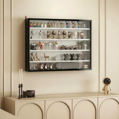 HOMCOM 5-Tier Wall Display Cabinet, Wall Mounted Display Case w/ 4 Adjustable Shelves, Glass Doors, 60x80cm, Black and White Additional View 2