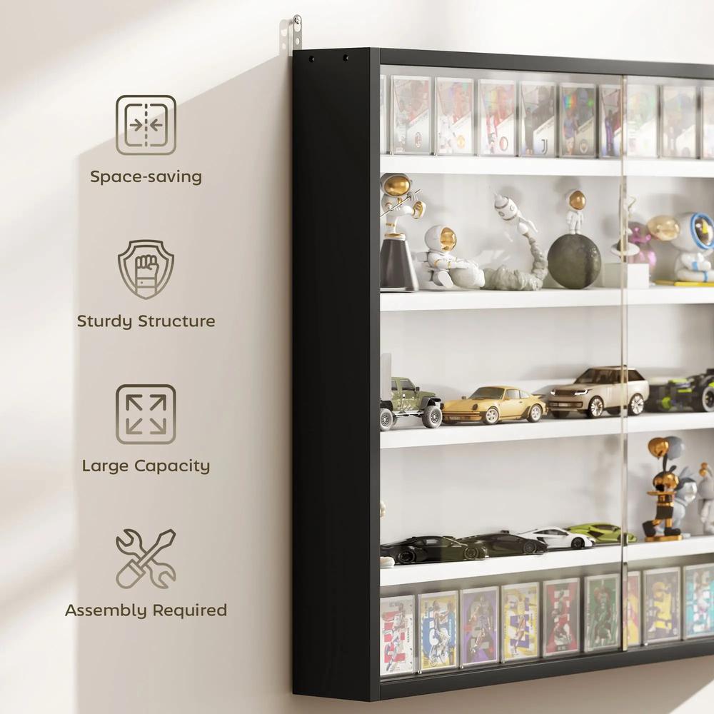 HOMCOM 5-Tier Wall Display Cabinet, Wall Mounted Display Case w/ 4 Adjustable Shelves, Glass Doors, 60x80cm, Black and White Additional View 6