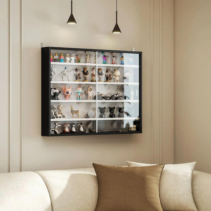 HOMCOM 5-Tier Wall Display Cabinet, Wall Mounted Display Case w/ 4 Adjustable Shelves, Glass Doors, 60x80cm, Black and White Additional View 10