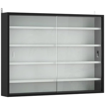 HOMCOM 5-Tier Wall Display Cabinet, Wall Mounted Display Case w/ 4 Adjustable Shelves, Glass Doors, 60x80cm, Black and White