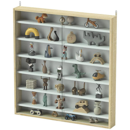 HOMCOM 7-Tier Wall Display Shelf Unit Cabinet w/ 6 Adjustable Shelves Glass Doors Home Office Ornaments 83x80cm, Oak Additional View 11