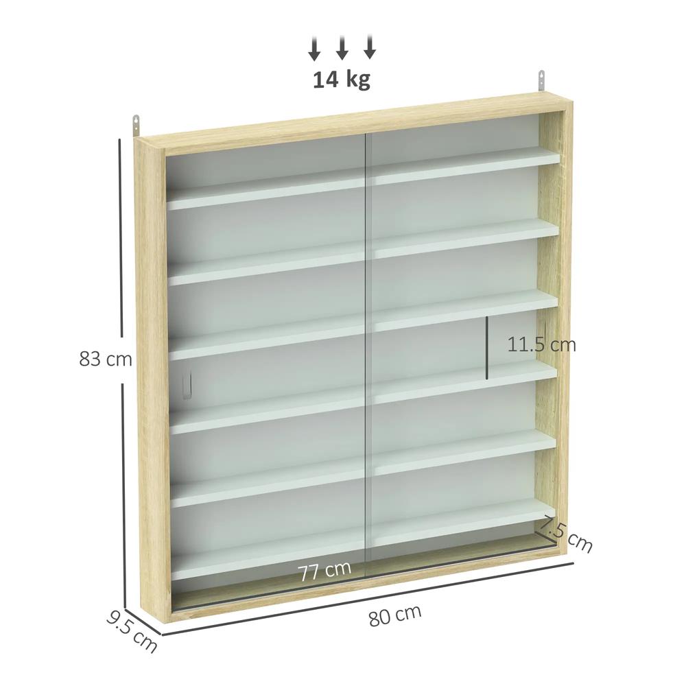 HOMCOM 7-Tier Wall Display Shelf Unit Cabinet w/ 6 Adjustable Shelves Glass Doors Home Office Ornaments 83x80cm, Oak Additional View 3