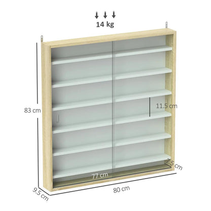 HOMCOM 7-Tier Wall Display Shelf Unit Cabinet w/ 6 Adjustable Shelves Glass Doors Home Office Ornaments 83x80cm, Oak Additional View 3