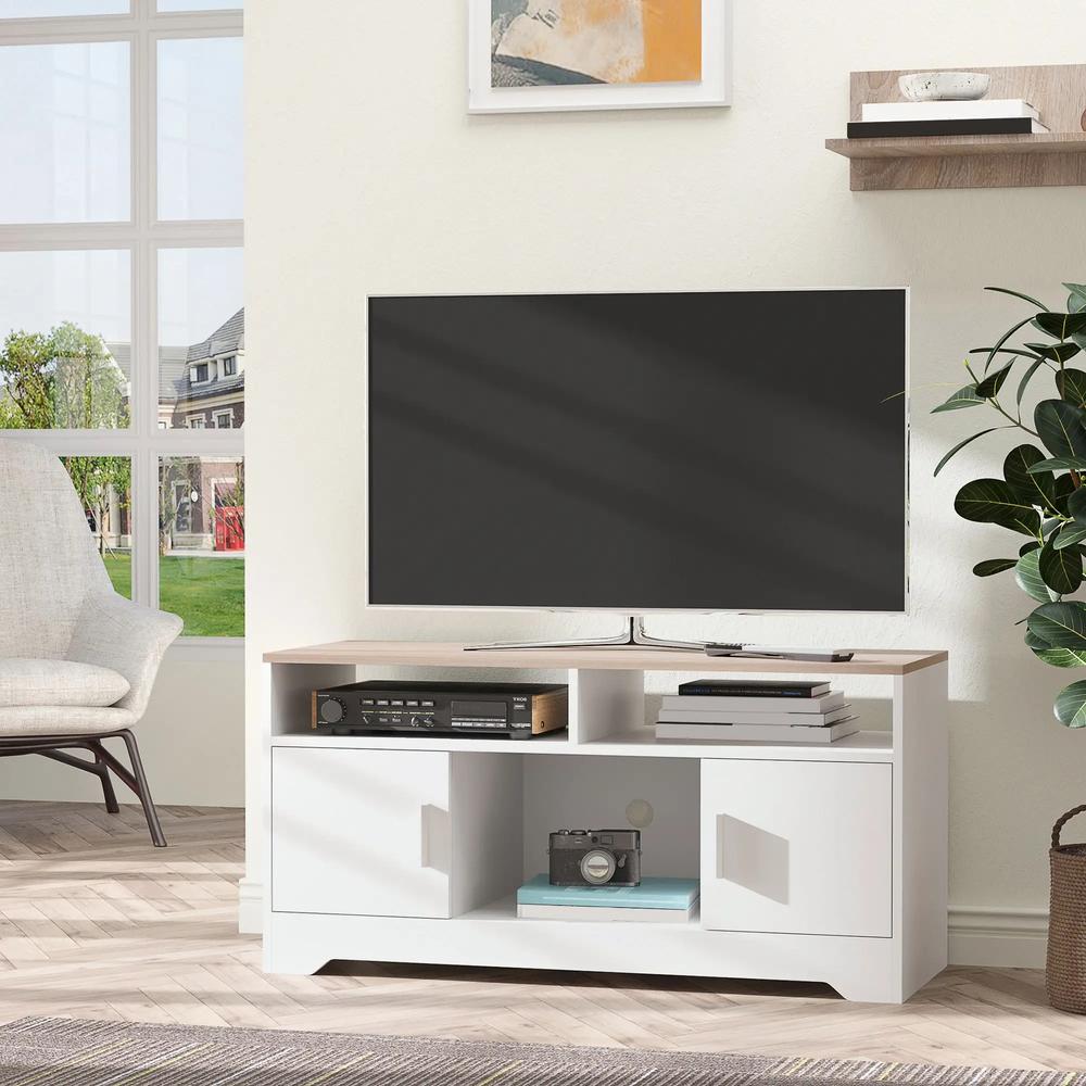HOMCOM TV Stand Cabinet up to 50", Modern TV Unit with Storage, Open Shelves and Cable Management for Living Room, Bedroom, White Additional View 2