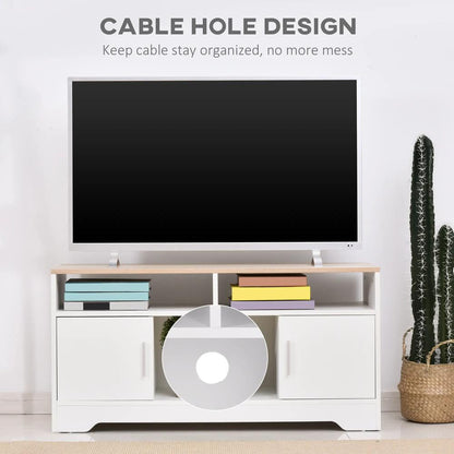 HOMCOM TV Stand Cabinet up to 50", Modern TV Unit with Storage, Open Shelves and Cable Management for Living Room, Bedroom, White Additional View 6