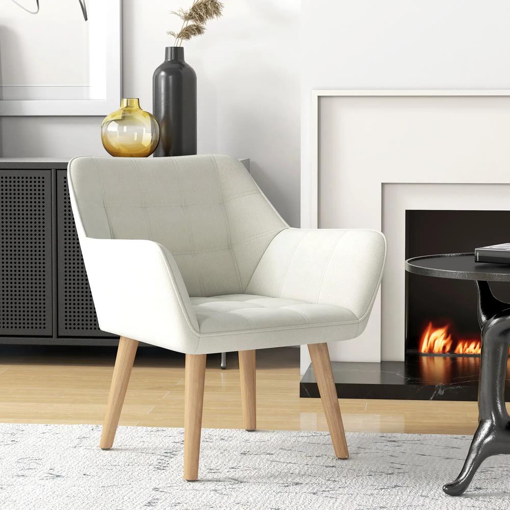 HOMCOM Accent Chair, Arm Chair with Wide Arms, Slanted Back, Thick Padding and Rubber Wooden Legs for Living Room Additional View 2