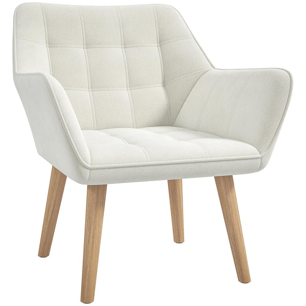 HOMCOM Accent Chair, Arm Chair with Wide Arms, Slanted Back, Thick Padding and Rubber Wooden Legs for Living Room