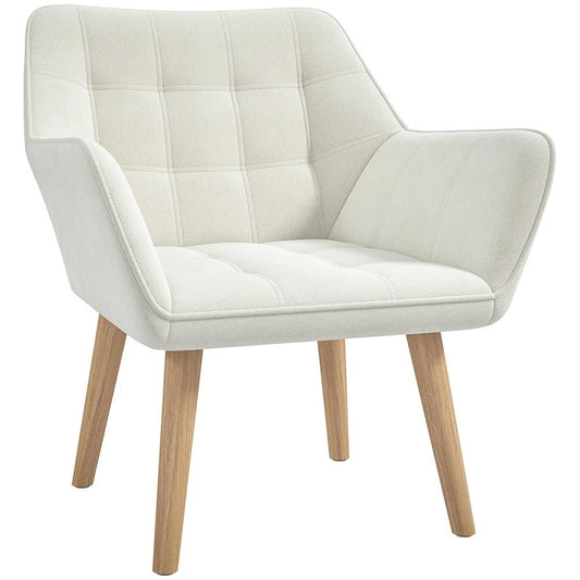 HOMCOM Accent Chair, Arm Chair with Wide Arms, Slanted Back, Thick Padding and Rubber Wooden Legs for Living Room