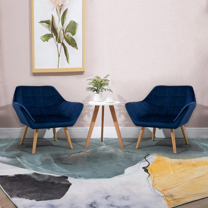 HOMCOM Armchair Accent Chair Wide Arms Slanted Back Padding Steel Frame Wooden Legs Home Bedroom Furniture Seating Blue Additional View 2