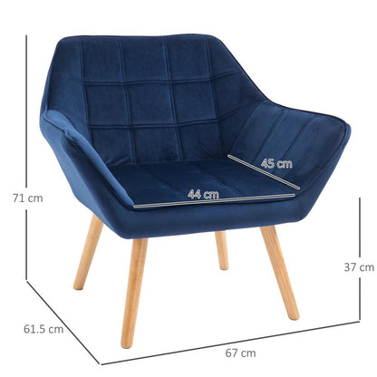 HOMCOM Armchair Accent Chair Wide Arms Slanted Back Padding Steel Frame Wooden Legs Home Bedroom Furniture Seating Blue Additional View 3