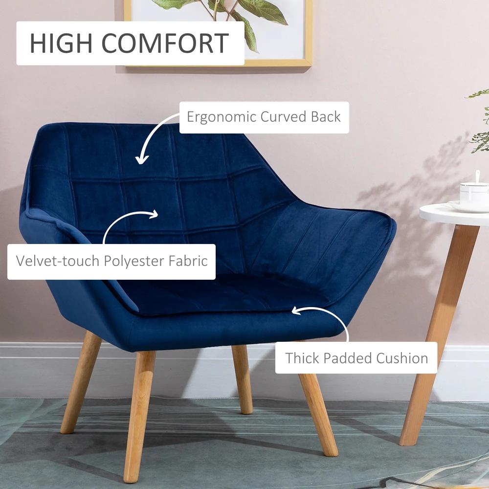 HOMCOM Armchair Accent Chair Wide Arms Slanted Back Padding Steel Frame Wooden Legs Home Bedroom Furniture Seating Blue Additional View 4