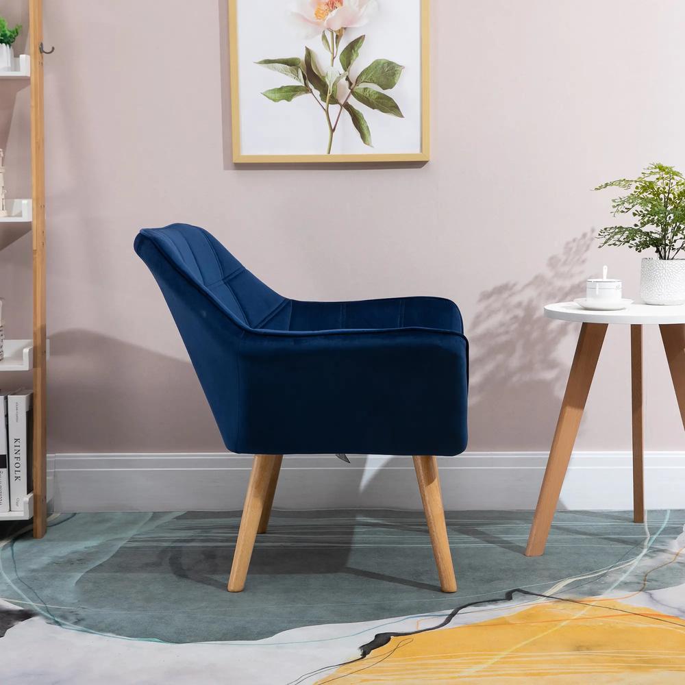 HOMCOM Armchair Accent Chair Wide Arms Slanted Back Padding Steel Frame Wooden Legs Home Bedroom Furniture Seating Blue Additional View 7