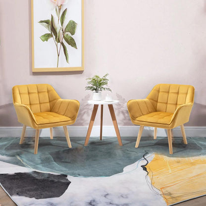 HOMCOM Accent Chair, Velvet Upholstered Vanity Tub Chair with Flared Armrests, Slanted Back, Solid Wood Legs, Comfy Padding Armchair, Home Furniture Seating, Yellow Additional View 2