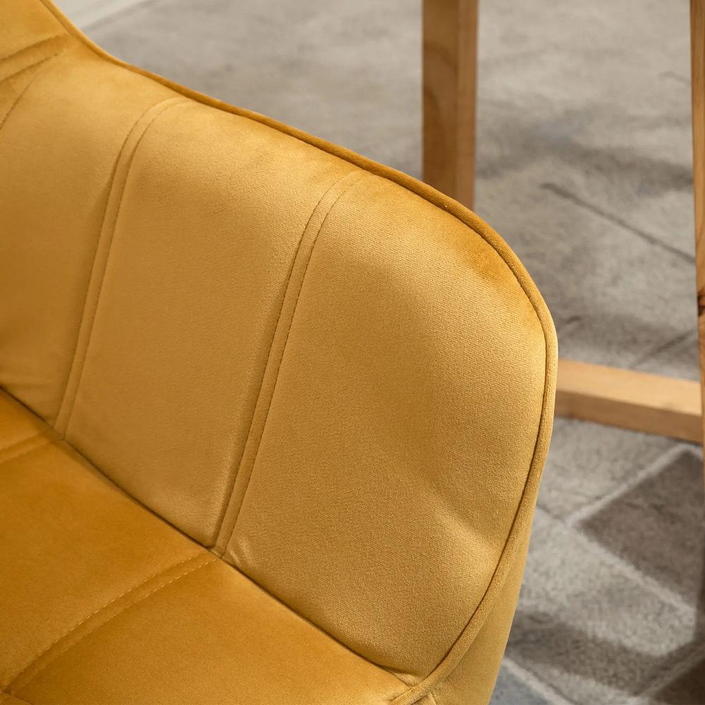 HOMCOM Accent Chair, Velvet Upholstered Vanity Tub Chair with Flared Armrests, Slanted Back, Solid Wood Legs, Comfy Padding Armchair, Home Furniture Seating, Yellow Additional View 8