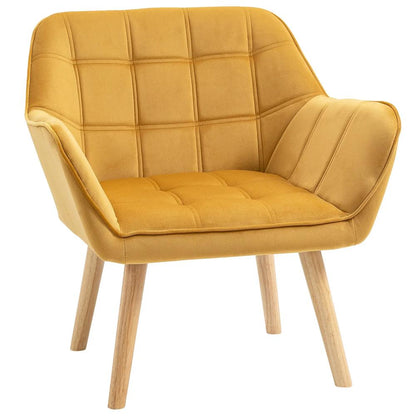HOMCOM Accent Chair, Velvet Upholstered Vanity Tub Chair with Flared Armrests, Slanted Back, Solid Wood Legs, Comfy Padding Armchair, Home Furniture Seating, Yellow Additional View 10