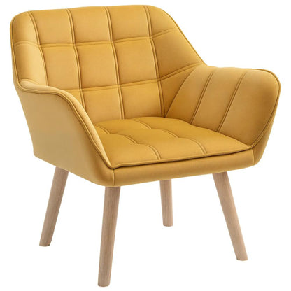 HOMCOM Accent Chair, Velvet Upholstered Vanity Tub Chair with Flared Armrests, Slanted Back, Solid Wood Legs, Comfy Padding Armchair, Home Furniture Seating, Yellow