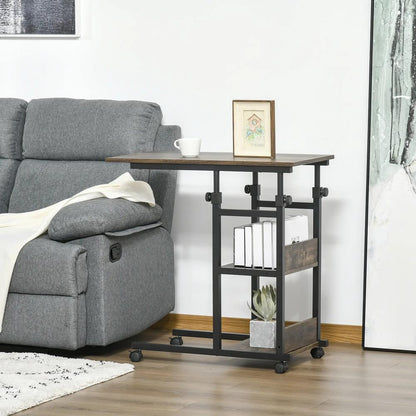 HOMCOM C-Shaped Side Table Industrial Mobile Rolling End Desk with 3-Tier Storage Shelving, Adjustable Height, Wheels Additional View 2