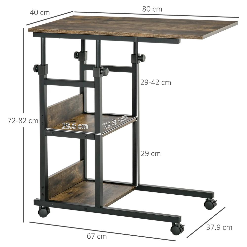 HOMCOM C-Shaped Side Table Industrial Mobile Rolling End Desk with 3-Tier Storage Shelving, Adjustable Height, Wheels Additional View 3