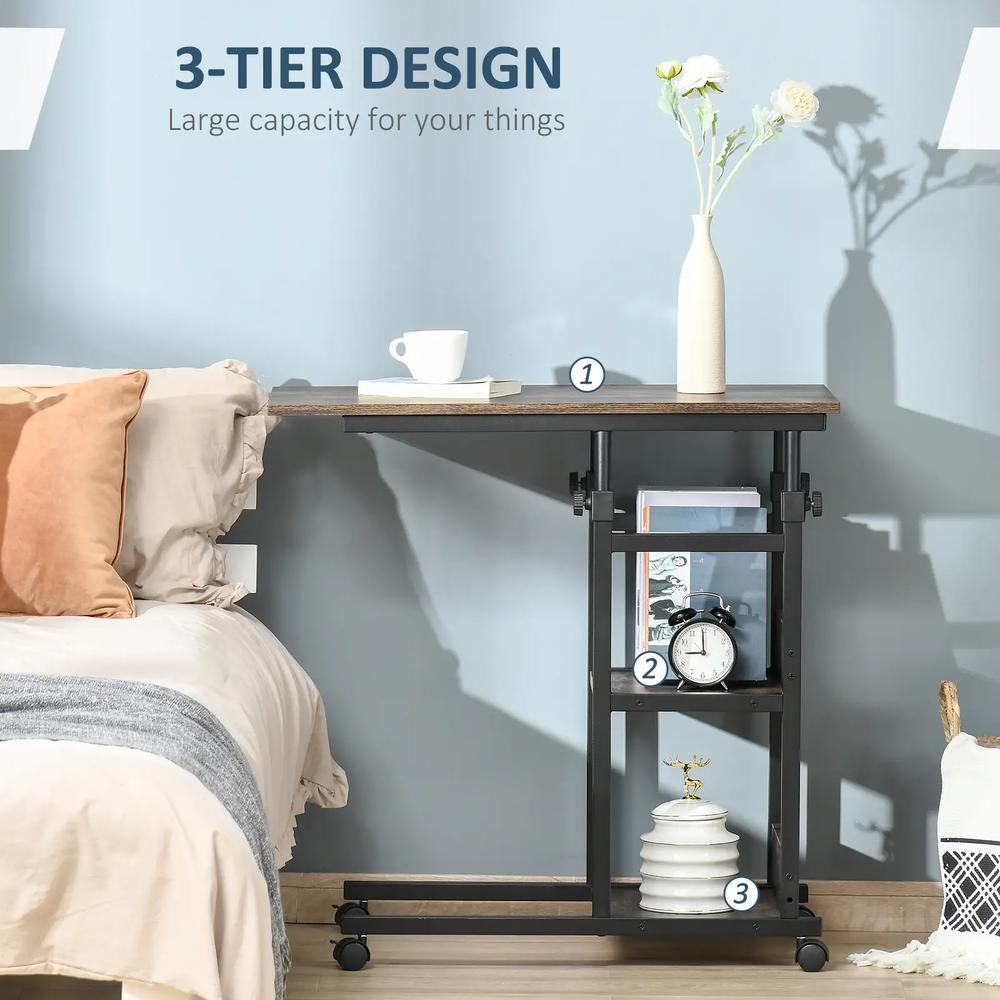 HOMCOM C-Shaped Side Table Industrial Mobile Rolling End Desk with 3-Tier Storage Shelving, Adjustable Height, Wheels Additional View 5