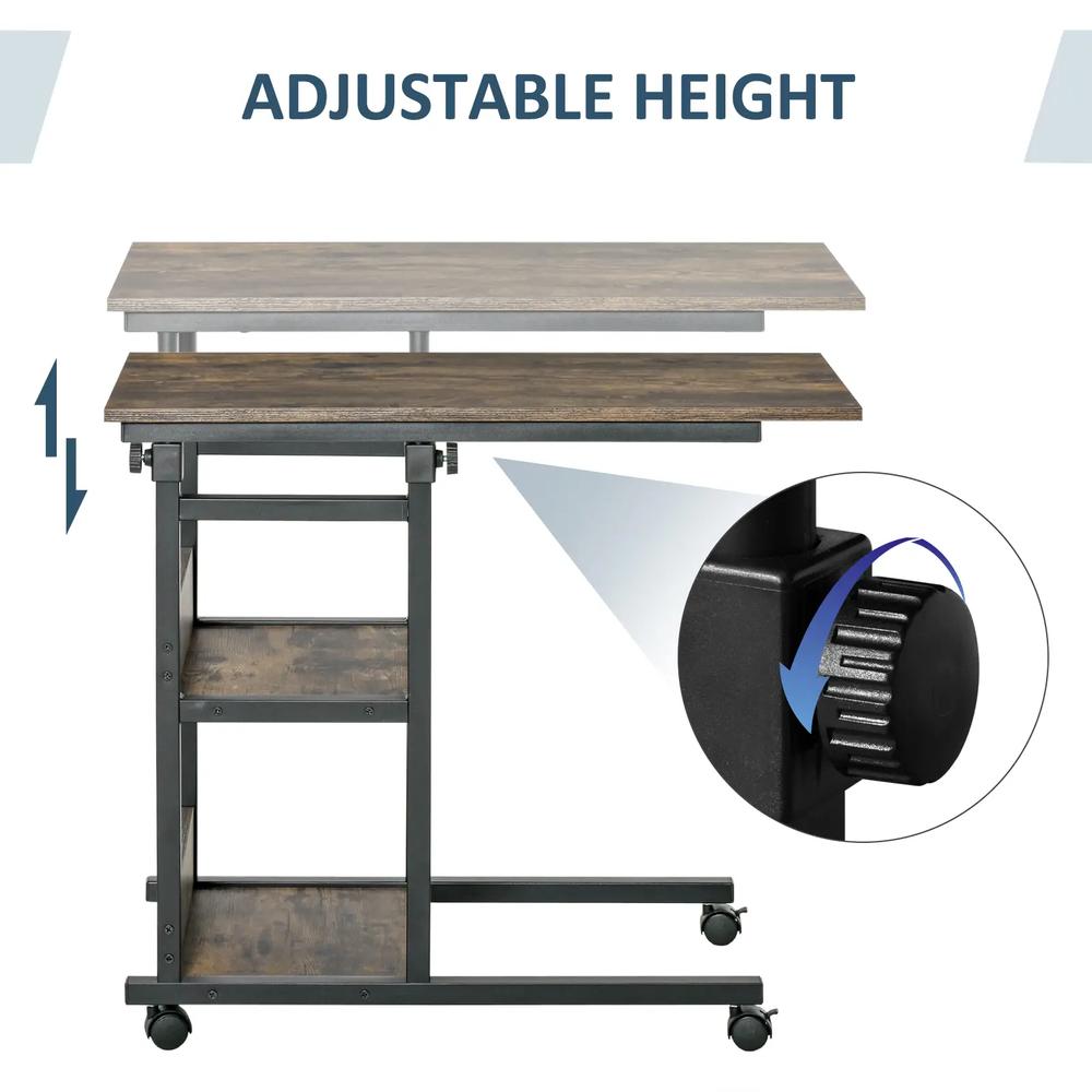 HOMCOM C-Shaped Side Table Industrial Mobile Rolling End Desk with 3-Tier Storage Shelving, Adjustable Height, Wheels Additional View 6
