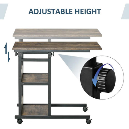 HOMCOM C-Shaped Side Table Industrial Mobile Rolling End Desk with 3-Tier Storage Shelving, Adjustable Height, Wheels Additional View 6