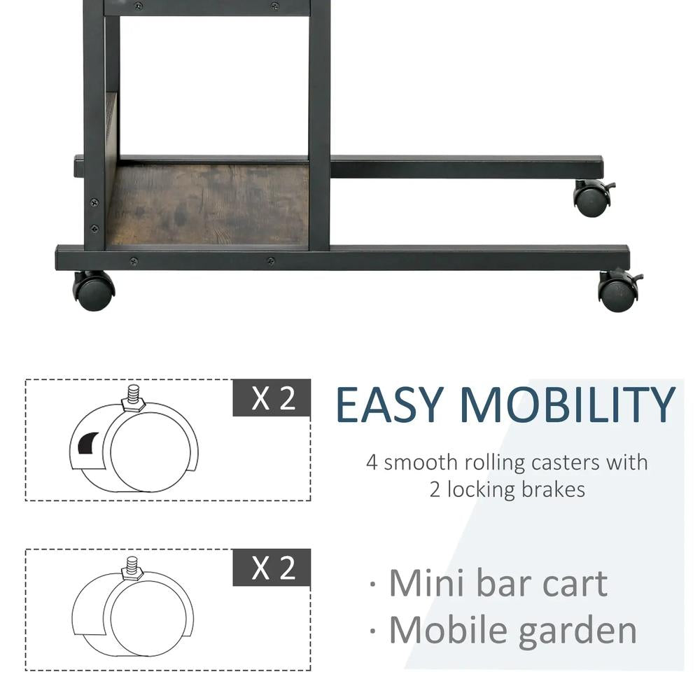 HOMCOM C-Shaped Side Table Industrial Mobile Rolling End Desk with 3-Tier Storage Shelving, Adjustable Height, Wheels Additional View 7