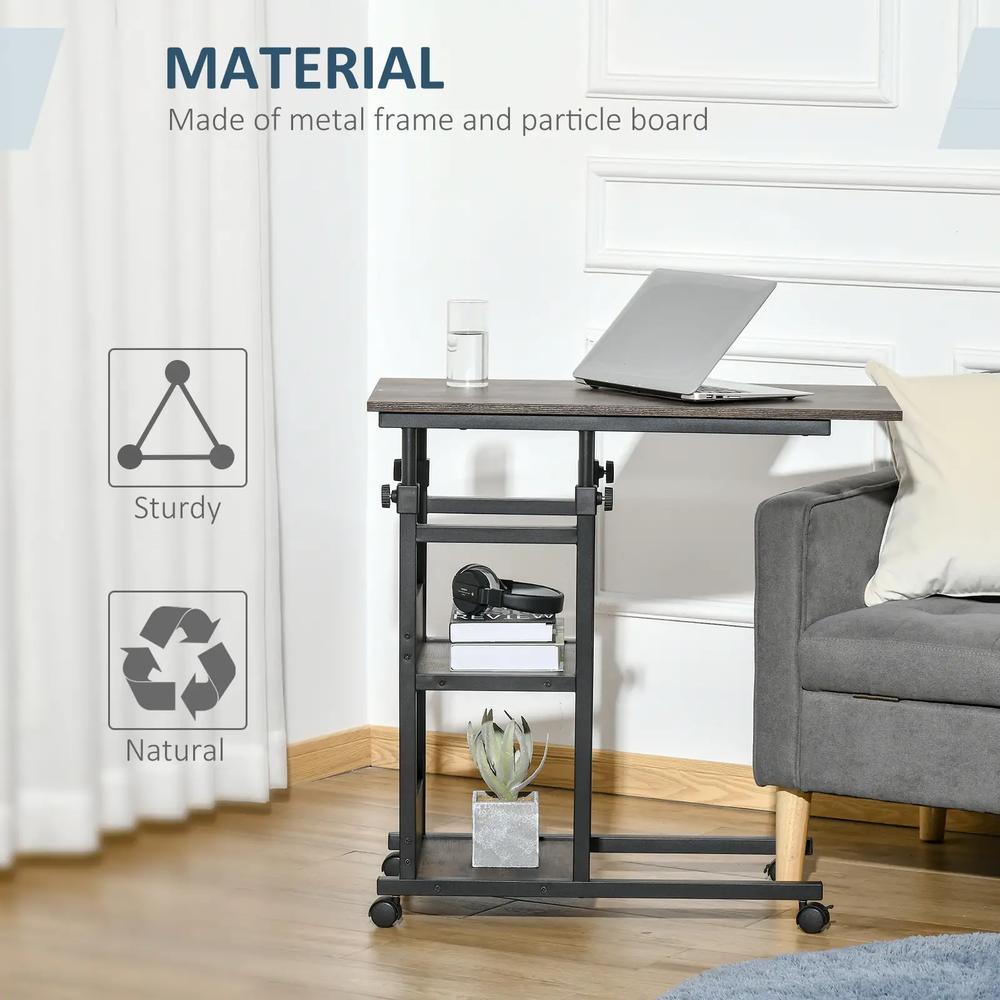 HOMCOM C-Shaped Side Table Industrial Mobile Rolling End Desk with 3-Tier Storage Shelving, Adjustable Height, Wheels Additional View 8