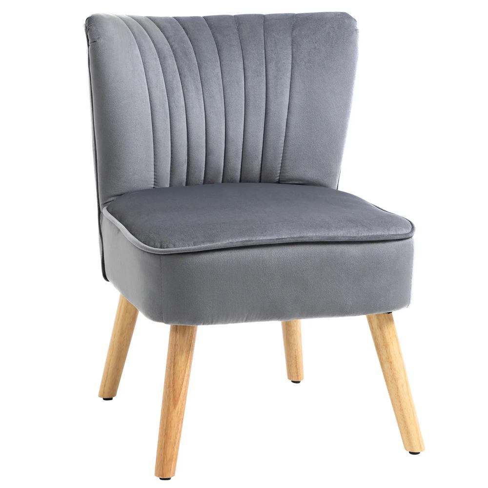 HOMCOM Modern Accent Chair, Fabric Living Room Chair with Rubber Wood Legs and Thick Padding Additional View 11