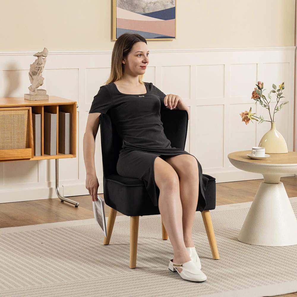 HOMCOM Modern Accent Chair, Fabric Living Room Chair with Rubber Wood Legs and Thick Padding Additional View 19
