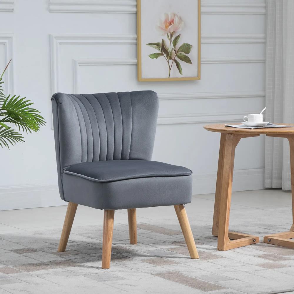 HOMCOM Modern Accent Chair, Fabric Living Room Chair with Rubber Wood Legs and Thick Padding Additional View 2