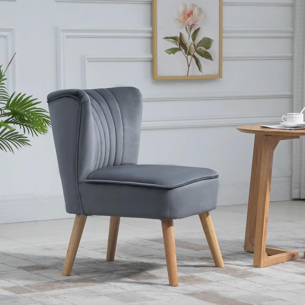 HOMCOM Modern Accent Chair, Fabric Living Room Chair with Rubber Wood Legs and Thick Padding Additional View 6