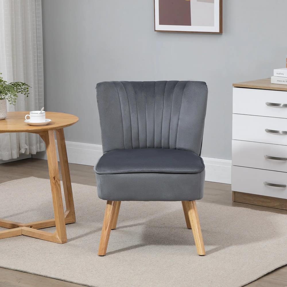 HOMCOM Modern Accent Chair, Fabric Living Room Chair with Rubber Wood Legs and Thick Padding Additional View 8