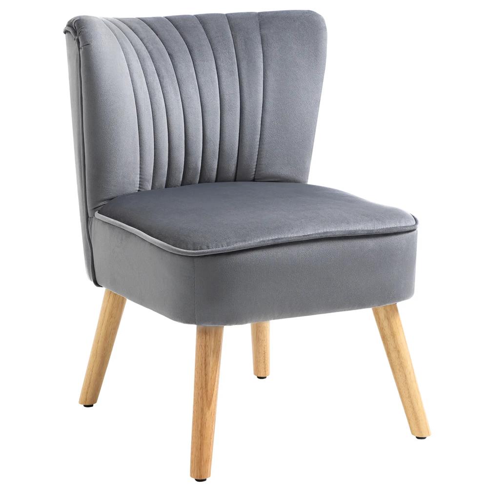 HOMCOM Modern Accent Chair, Fabric Living Room Chair with Rubber Wood Legs and Thick Padding