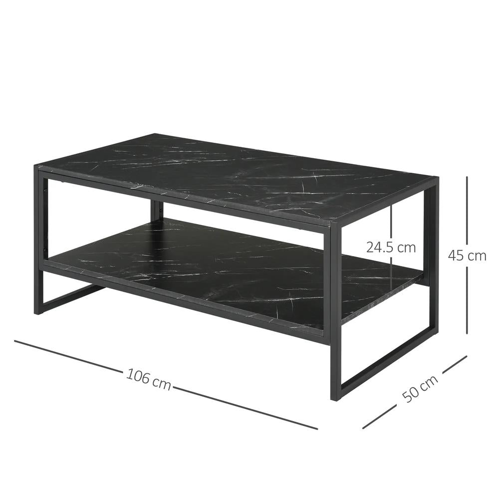 HOMCOM Coffee Table, Two-Tier Faux Marble Effect Centre Table with Metal Frame and Storage Shelf for Living Room, 106 x 50 x 45cm, Black Additional View 3