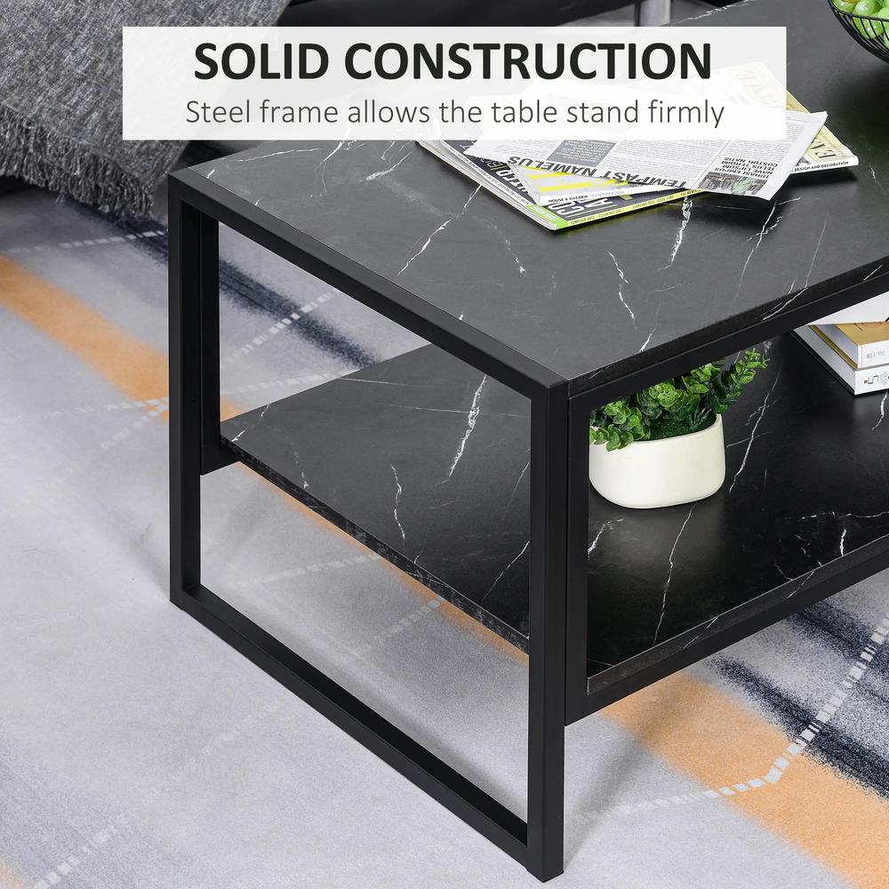 HOMCOM Coffee Table, Two-Tier Faux Marble Effect Centre Table with Metal Frame and Storage Shelf for Living Room, 106 x 50 x 45cm, Black Additional View 5