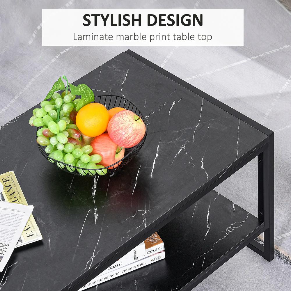 HOMCOM Coffee Table, Two-Tier Faux Marble Effect Centre Table with Metal Frame and Storage Shelf for Living Room, 106 x 50 x 45cm, Black Additional View 6