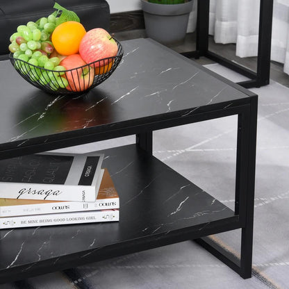 HOMCOM Coffee Table, Two-Tier Faux Marble Effect Centre Table with Metal Frame and Storage Shelf for Living Room, 106 x 50 x 45cm, Black Additional View 7