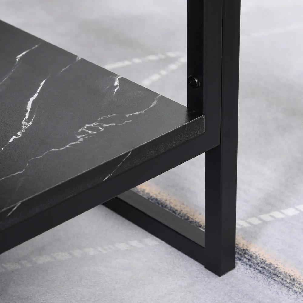 HOMCOM Coffee Table, Two-Tier Faux Marble Effect Centre Table with Metal Frame and Storage Shelf for Living Room, 106 x 50 x 45cm, Black Additional View 8