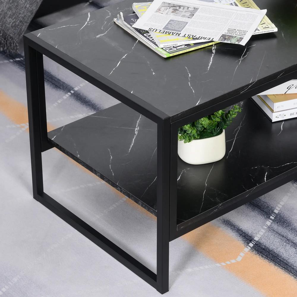 HOMCOM Coffee Table, Two-Tier Faux Marble Effect Centre Table with Metal Frame and Storage Shelf for Living Room, 106 x 50 x 45cm, Black Additional View 9