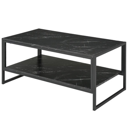 HOMCOM Coffee Table, Two-Tier Faux Marble Effect Centre Table with Metal Frame and Storage Shelf for Living Room, 106 x 50 x 45cm, Black Additional View 10