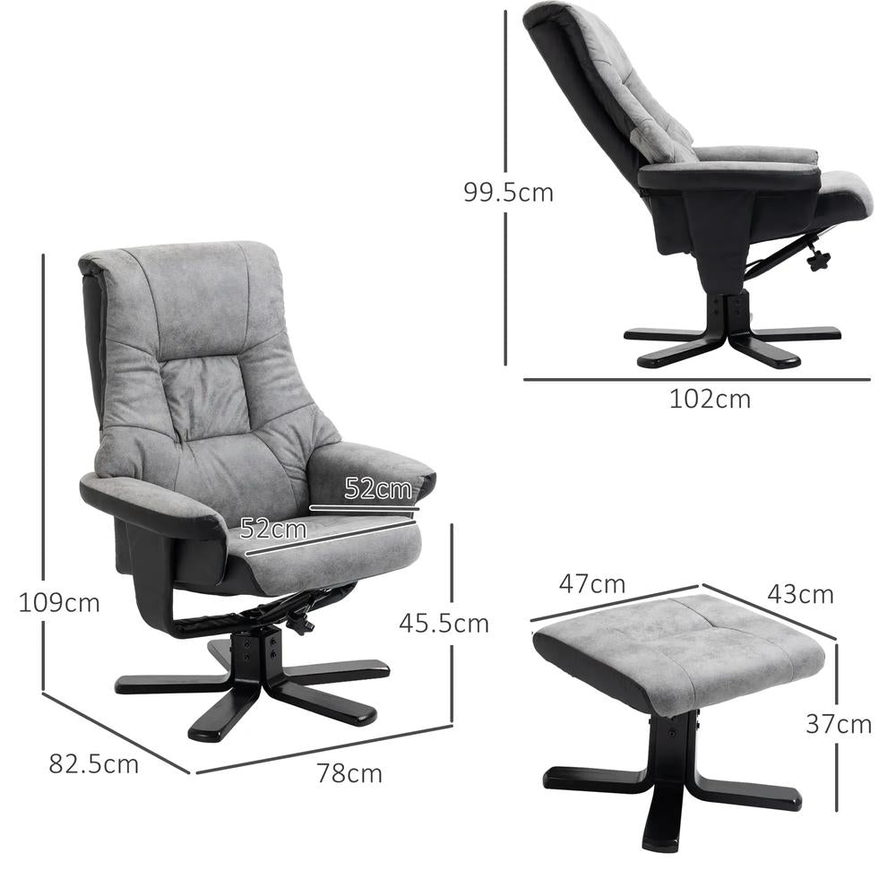 HOMCOM Fabric Recliner Sofa Armchair with footstool Swivel Sofa Grey Additional View 3