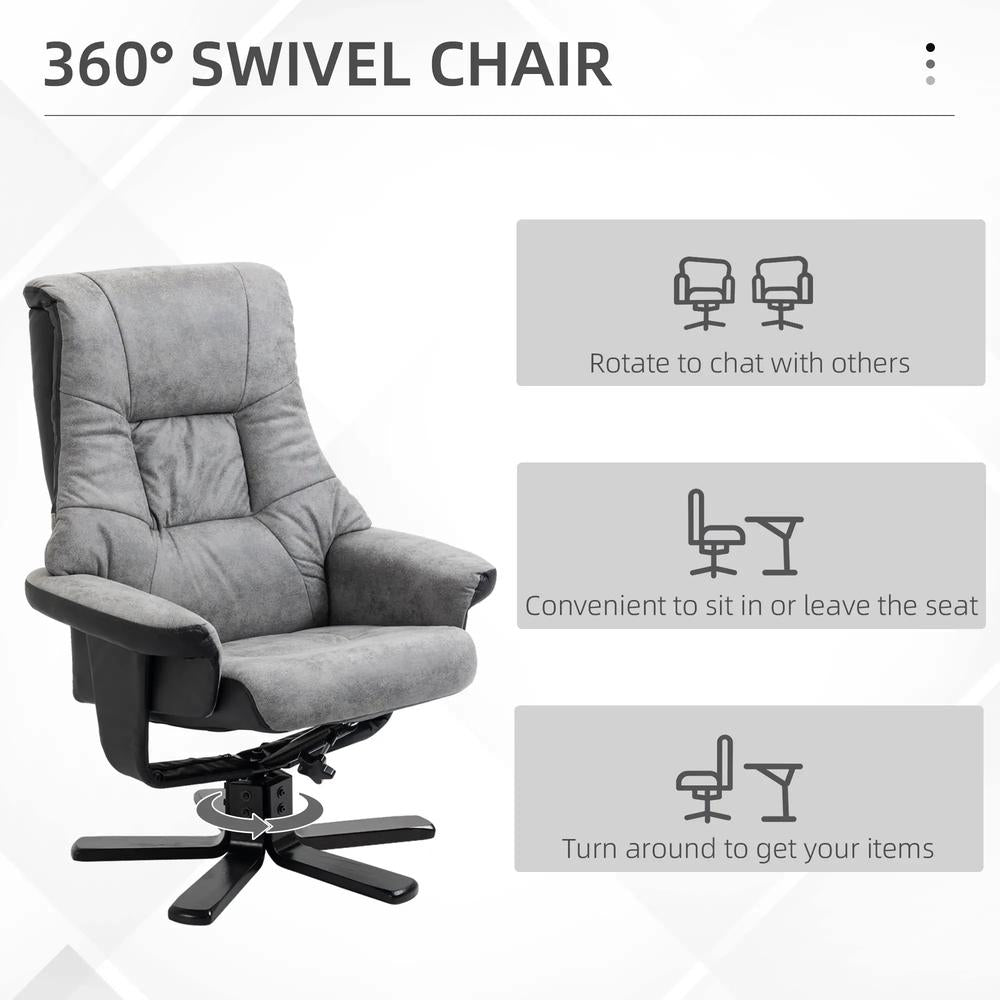 HOMCOM Fabric Recliner Sofa Armchair with footstool Swivel Sofa Grey Additional View 4